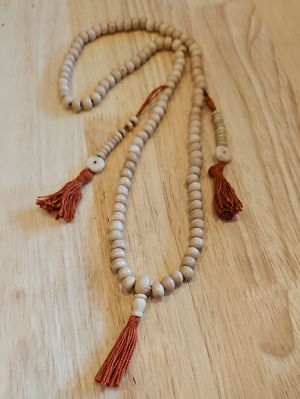 Natural Horn Bead Mala Necklace With Tassel